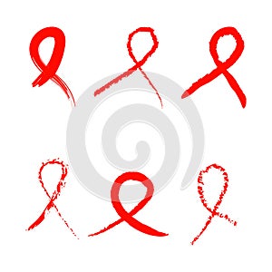 1 december Vector illustration for World AIDS day. Watercolor symbol - red satin ribbon. Hand drawn ribbon. Grunge style