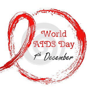 1 december Vector illustration for World AIDS day. Watercolor symbol - red satin ribbon. Hand drawn ribbon. Grunge style