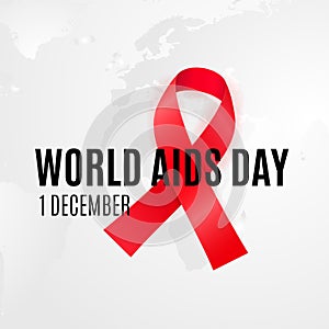 1 of December - WORLD AIDS DAY. Background with red cancer ribbon for HIV alertness campaign