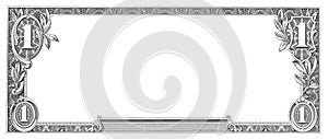 1 Dollar Bill Front BW frame for design isolated on white