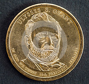 1 dollar coin with the image of Ulysses S. Grant, 18th president of the United States of America