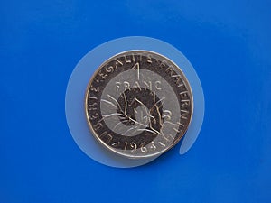 1 franc coin, France over blue
