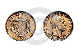 1 Frang 1935 Ar Zog I Prova. Albania coin. Obverse Bust facing right. Reverse