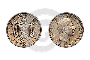 1 Frang 1937 Ar Zog I. Albania coin. Obverse Bust facing right. Reverse