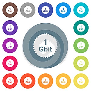 1 Gbit guarantee sticker flat white icons on round color backgrounds