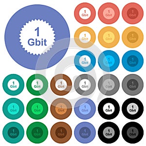 1 Gbit guarantee sticker round flat multi colored icons