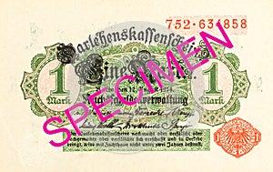 1 german mark bank note 1914 obverse