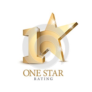 1 gold 3d star rating. Four star Symbol or emblem