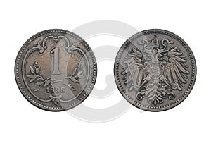 1 Heller 1898 Franz Joseph I. Austrian Empire coin. Obverse . Reverse
