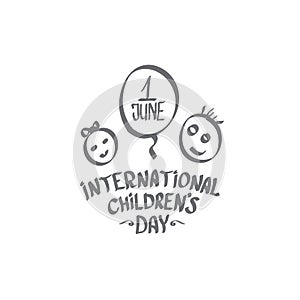 1 june international childrens day icon or label isolated on white background. happy Children day greeting card. kids