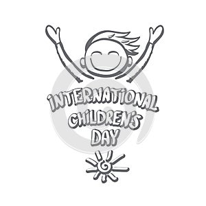 1 june international childrens day icon or label isolated on white background. happy Children day greeting card. kids