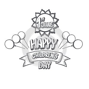 1 june international childrens day icon or label isolated on white background. happy Children day greeting card. kids