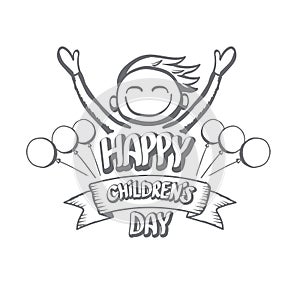 1 june international childrens day icon or label isolated on white background. happy Children day greeting card. kids