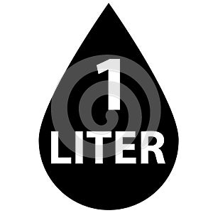 1 liter icon. Fluid volume in liters sign. Liquid drop symbol. flat style