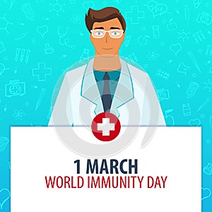 1 March. World Immunity day. Medical holiday. Vector medicine illustration.