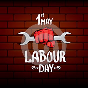 1 may - happy labour day. vector happy labour day poster or banner with clenched fist. workers day poster. labour day