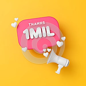 1 million followers social media thanks banner. 3D Rendering