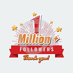 1 Million followers or subscribers achivement symbol design with ribbon and star for social media. Vector illustration.