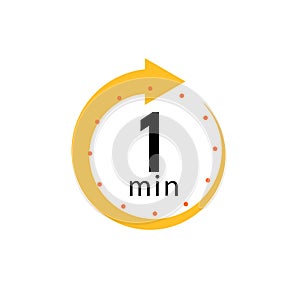 1 minutes clock quick number icon. 1min time circle icon