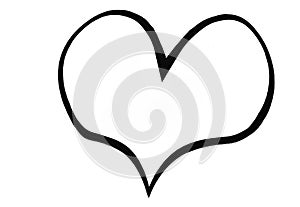 1 one black heart sign, symbol. written in bold isolated on white background. illustration. one line drawing, minimalistic
