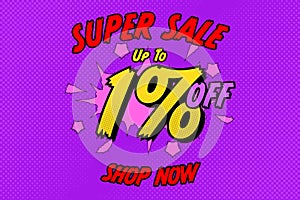 1 one Percent off sale discount shopping banner. offer business