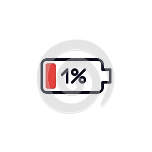 1 percent battery charge flat icon