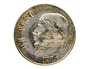 1 Peso coin, Bank of Mexico. Obverse, issue on 1970
