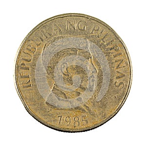 1 philippine peso coin 1985 obverse isolated on white background
