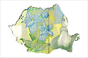1 romanian leu bank note obverse in shape of romania