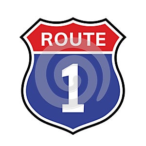 1 route sign icon. Vector road 1 highway interstate american freeway us california route symbol