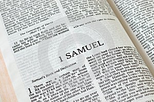 1 Samuel prophet open Holy Bible Book close-up