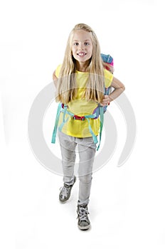 1-september concept. Back to school. Full length, legs, body, portrait, size vertical. Photo of small girl