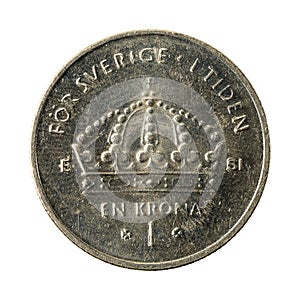 1 swedish krona coin 2007 obverse isolated on white background