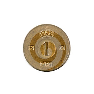 1 swedish oere coin 1971 obverse isolated on white background
