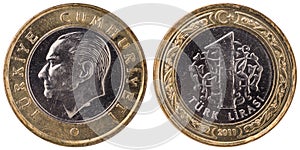 1 Turkish lira coin, 2011, both sides