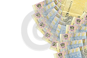 1 Ukrainian hryvnia bills lies isolated on white background with copy space. Rich life conceptual background