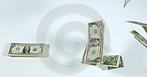 1 US Dollar Banknotes flying against White Background,