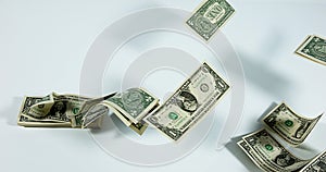 1 US Dollar Banknotes flying against White Background,