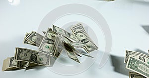 1 US Dollar Banknotes flying against White Background,