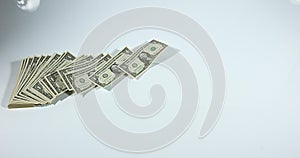 1 US Dollar Banknotes flying against White Background,