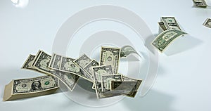 1 US Dollar Banknotes flying against White Background,