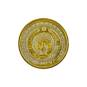 1 Uzbek tiyin coin 1994 reverse isolated on white background