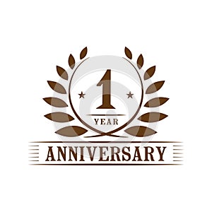 1 year anniversary celebration logo. 1st anniversary luxury design template. Vector and illustration.