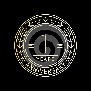 1 year anniversary celebration logo template. 1st line art vector and illustration.