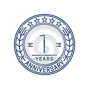 1 year anniversary celebration logo template. 1st line art vector and illustration.