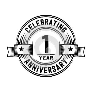 1 year anniversary celebration logotype. 1st years logo. Vector and illustration.