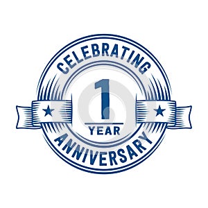 1 year anniversary celebration logotype. 1st years logo. Vector and illustration.