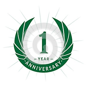 1 year anniversary design template. Elegant anniversary logo design. One year logo.
