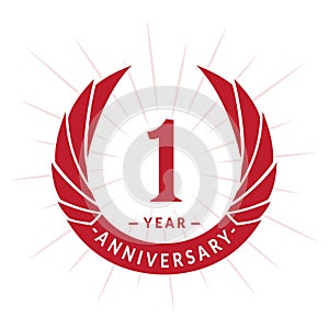 1 year anniversary design template. Elegant anniversary logo design. One year logo.