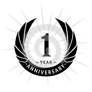 1 year anniversary design template. Elegant anniversary logo design. One year logo.